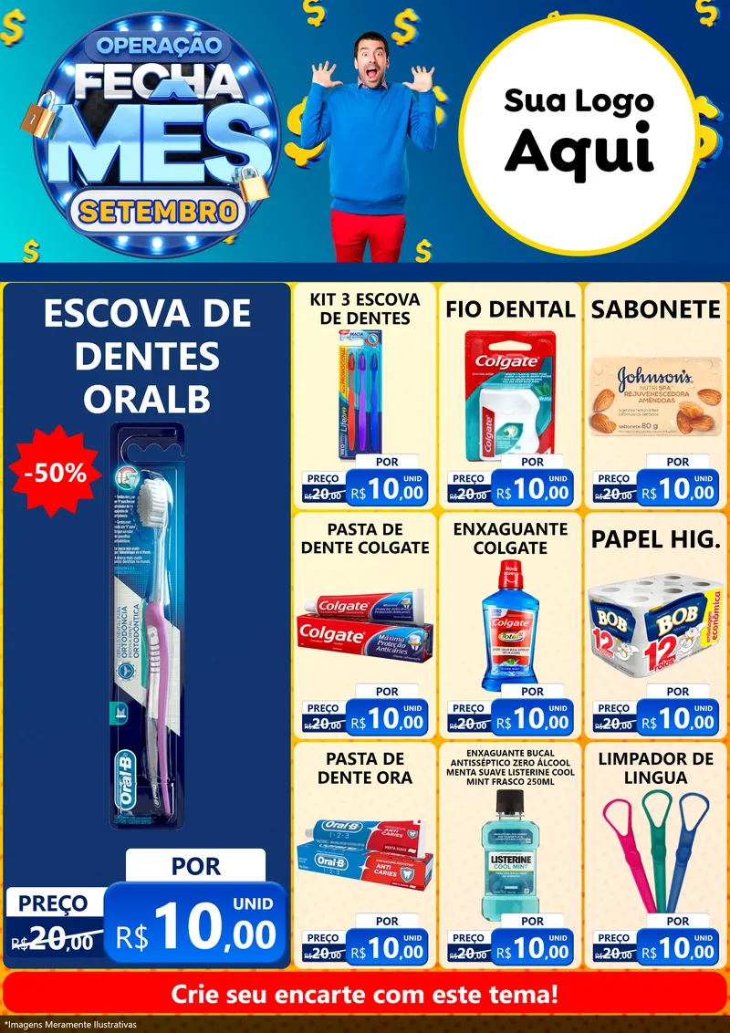 Modelo de Encarte para Encarte A4 Vertical com o tema Operação Fecha Mês Setembro para Higiene Pessoal