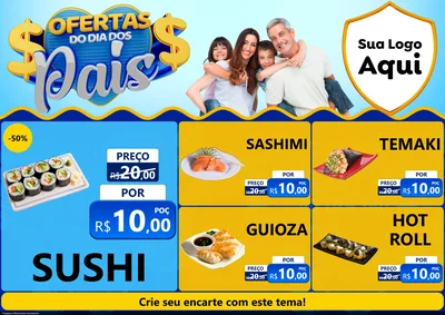 Modelo de Encarte para Encarte A4 Horizontal com o tema Ofertas do Dia dos Pais para Comida japonesa