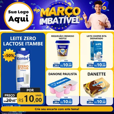 Modelo de Rede Social para Feed Facebook com o tema Março Imbatível para Frios e Laticínios