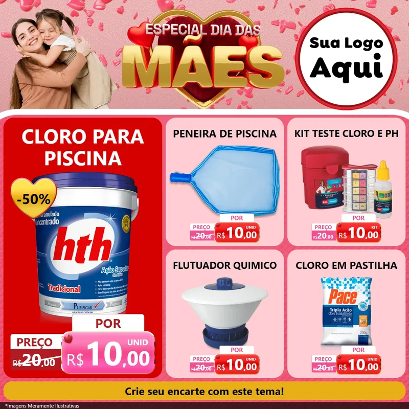 Modelo de Rede Social para Feed Facebook com o tema Especial Dia Das Mães para Produtos para Piscina