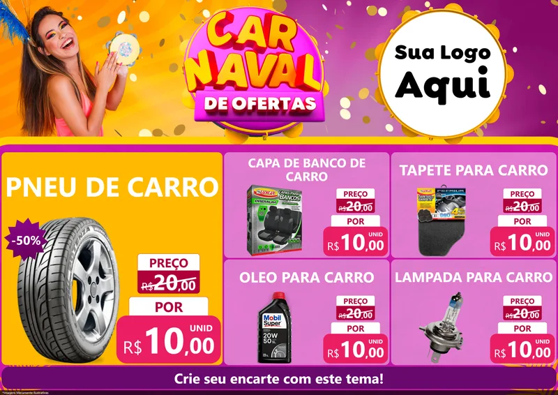 Modelo de Encarte para Encarte A4 Horizontal com o tema Carnaval de Ofertas para Auto peças