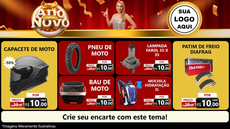 Modelo de TV para TV Horizontal com o tema Super Ano Novo para Moto peças
