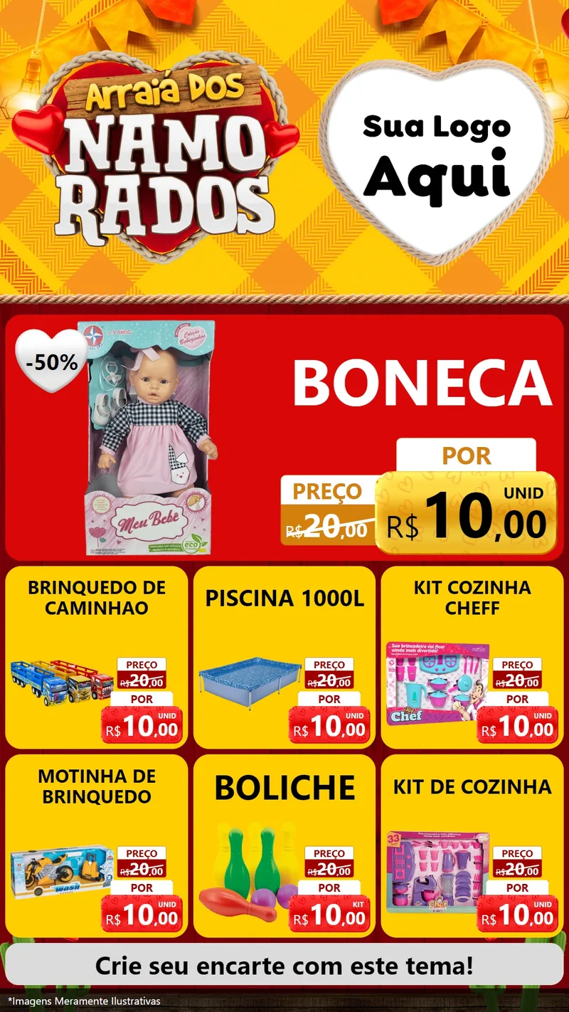 Modelo de Rede Social para Stories com o tema Arraiá dos Namorados para Brinquedos