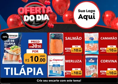 Modelo de Encarte para Encarte A4 Horizontal com o tema Oferta do Dia para Peixaria