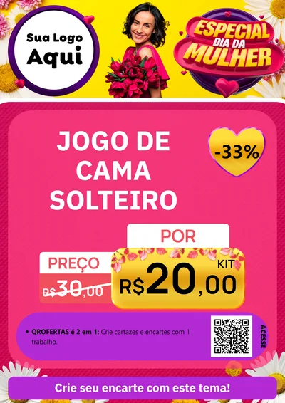 Modelo de Cartaz para Cartaz A4 Vertical com o tema Especial Dia da Mulher para Cama, Mesa e Banho