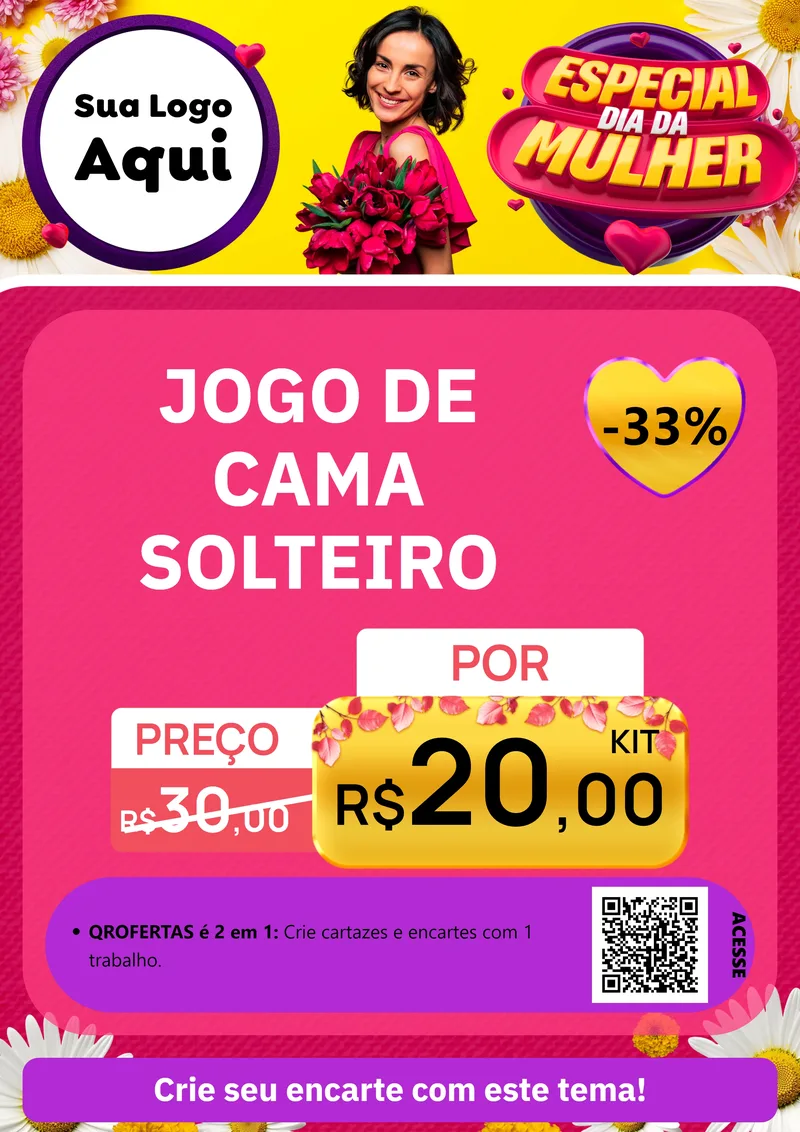 Modelo de Cartaz para Cartaz A4 Vertical com o tema Especial Dia da Mulher para Cama, Mesa e Banho