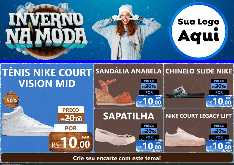 Modelo de Encarte para Encarte A4 Horizontal com o tema Inverno na Moda para Calçados