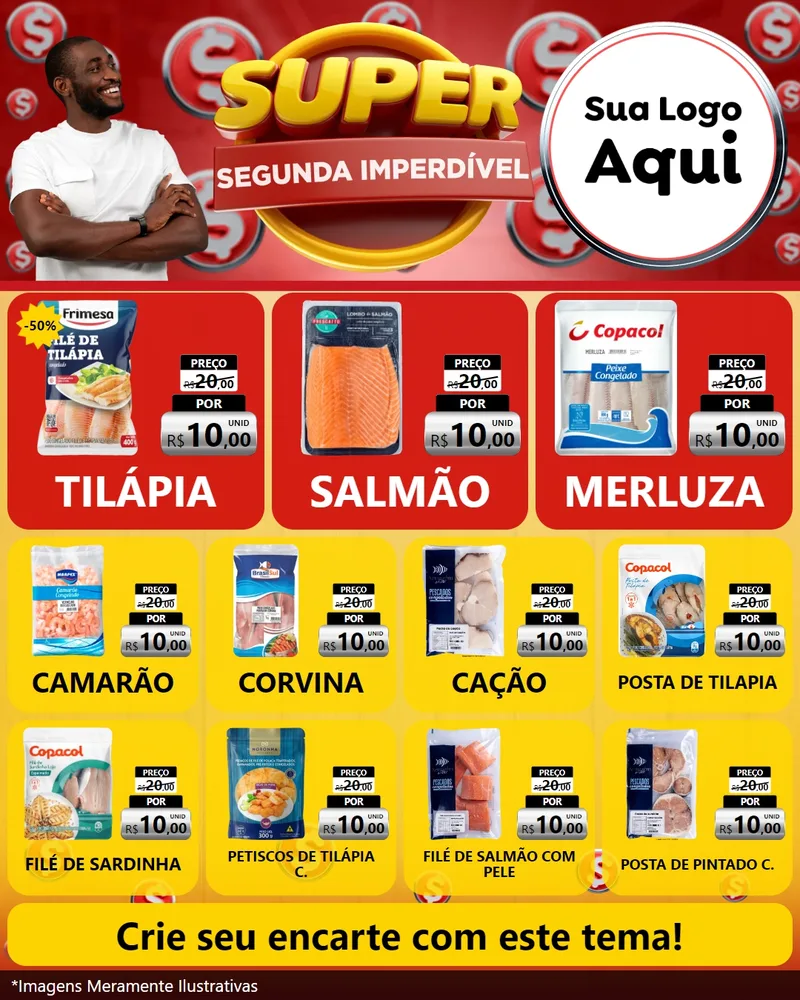 Modelo de Rede Social para Feed Instagram com o tema Super Segunda Imperdível para Peixaria