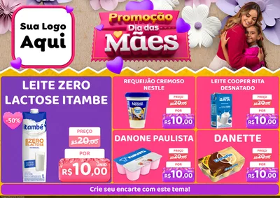 Modelo de Encarte para Encarte A4 Horizontal com o tema Promoção Dia das Mães para Frios e Laticínios