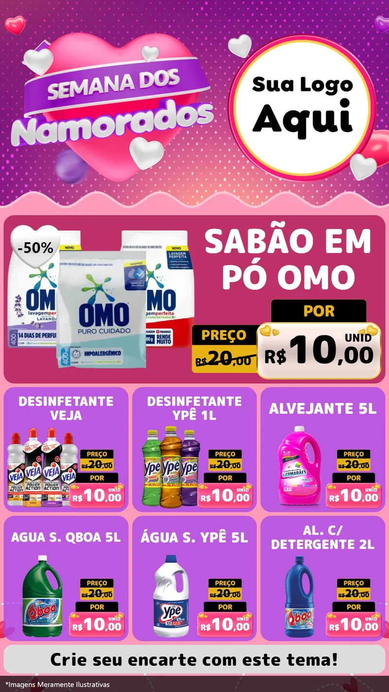 Modelo de Rede Social para Stories com o tema Semana dos Namorados para Produtos de Limpeza