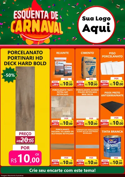Modelo de Encarte para Encarte A4 Vertical com o tema Esquenta de Carnaval para Pisos e revestimentos