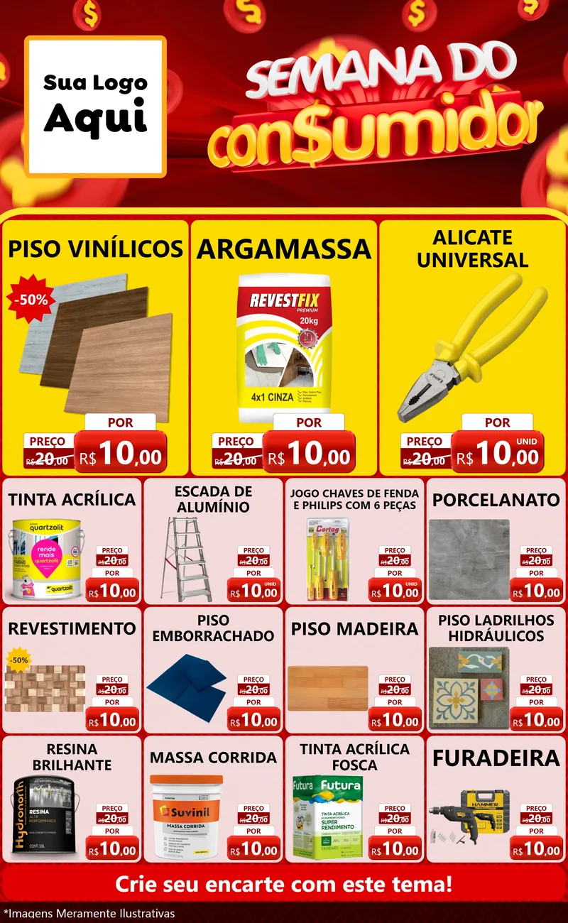 Modelo de Encarte para Encarte Grande com o tema Semana do Consumidor para Material para Construção