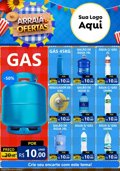 Modelo de Encarte para Encarte A4 Vertical com o tema Arraiá de Ofertas para Água e gás