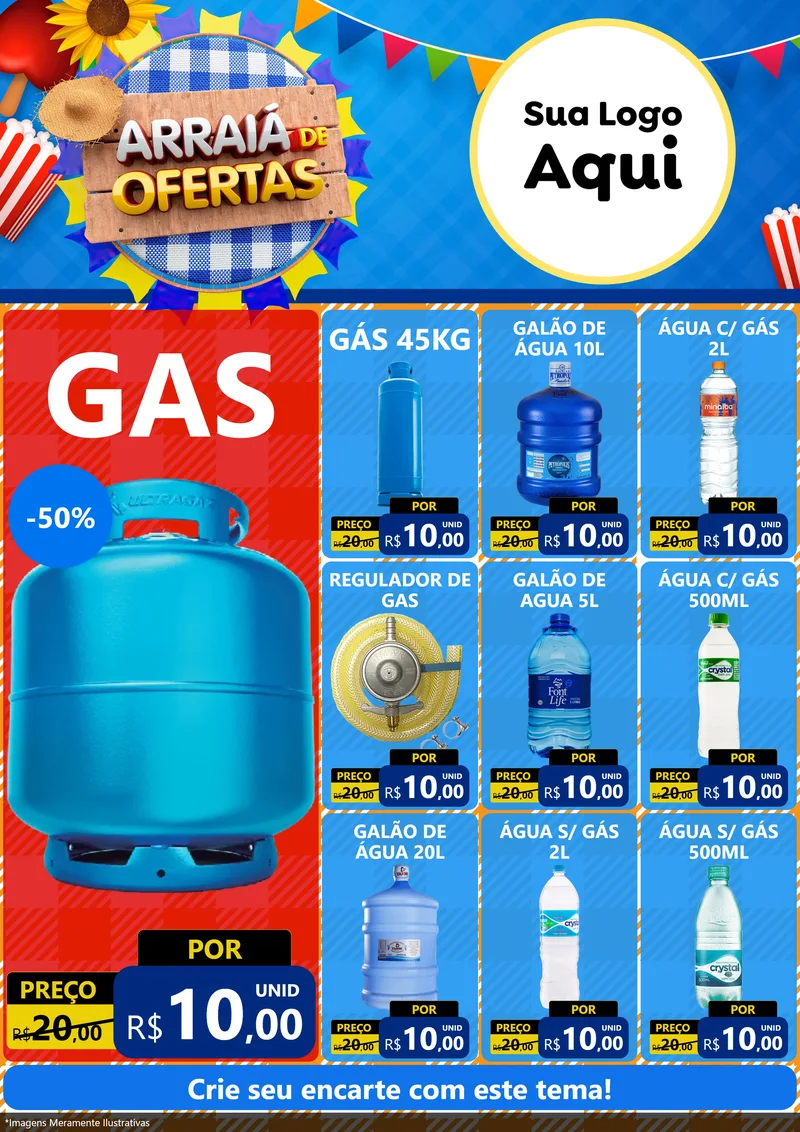 Modelo de Encarte para Encarte A4 Vertical com o tema Arraiá de Ofertas para Água e gás