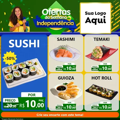 Modelo de Rede Social para Feed Facebook com o tema Ofertas da Semana da Independência para Comida japonesa