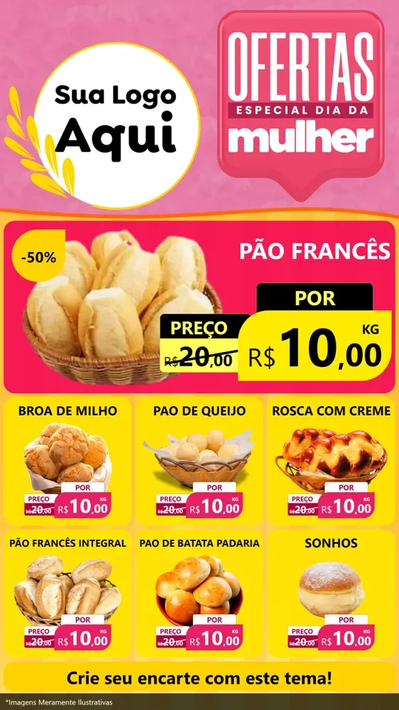 Modelo de Rede Social para Stories com o tema Ofertas - Especial Dia Das Mulheres para Padaria