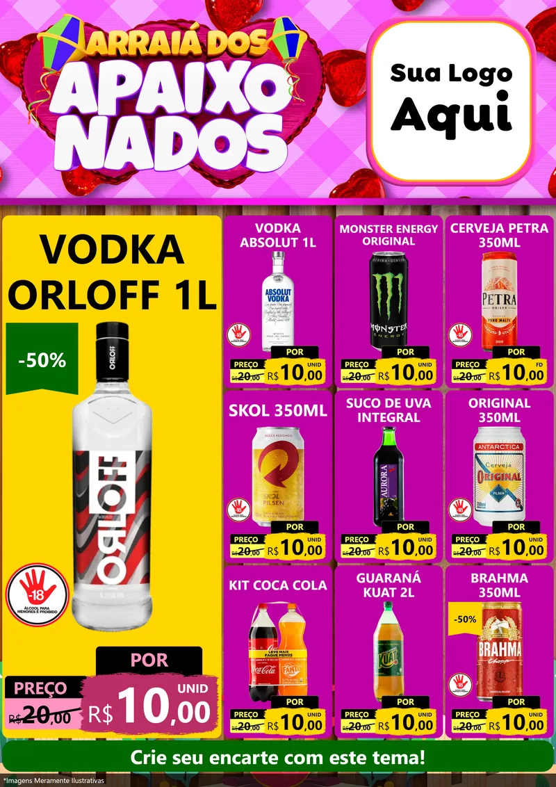 Modelo de Encarte para Encarte A4 Vertical com o tema Arraiá dos Apaixonados para Distribuidora de bebidas