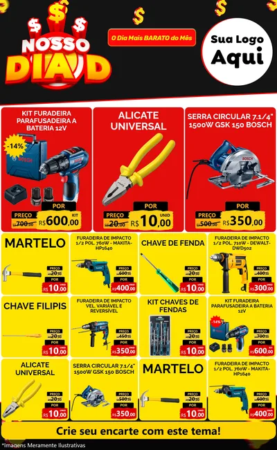 Modelo de Encarte para Encarte Grande com o tema Nosso Dia D para Maquinas e Ferramentas