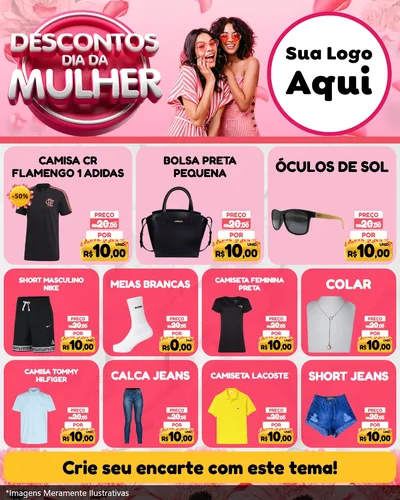 Modelo de Rede Social para Feed Instagram com o tema Descontos Dia da Mulher para Roupas e acessórios
