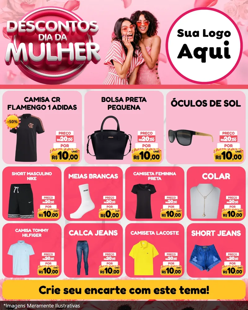 Modelo de Rede Social para Feed Instagram com o tema Descontos Dia da Mulher para Roupas e acessórios