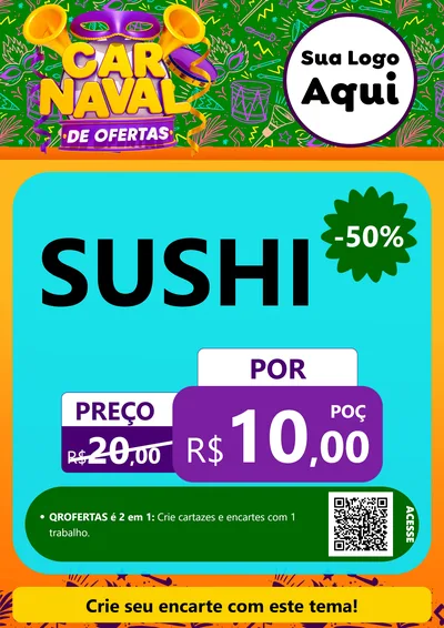 Modelo de Cartaz para Cartaz A4 Vertical com o tema Carnaval de Ofertas para Comida japonesa