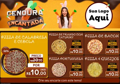 Modelo de Encarte para Encarte A4 Horizontal com o tema Cenoura Encantada - Páscoa para Pizzaria