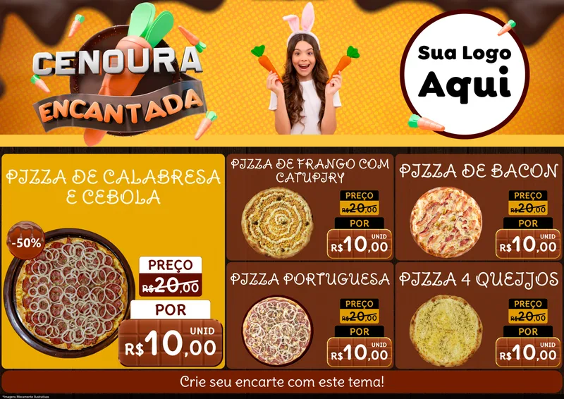 Modelo de Encarte para Encarte A4 Horizontal com o tema Cenoura Encantada - Páscoa para Pizzaria