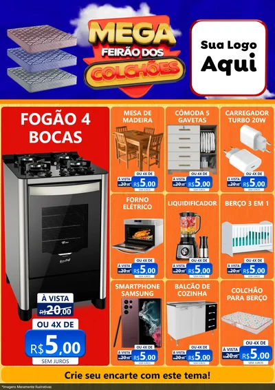 Modelo de Encarte para Encarte A4 Vertical com o tema Mega Feirão dos Colchões