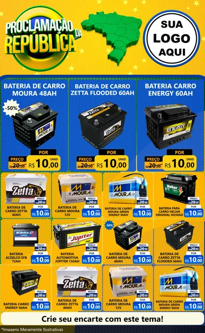 Modelo de Encarte para Encarte Grande com o tema Proclamação da República para Baterias Elétricas