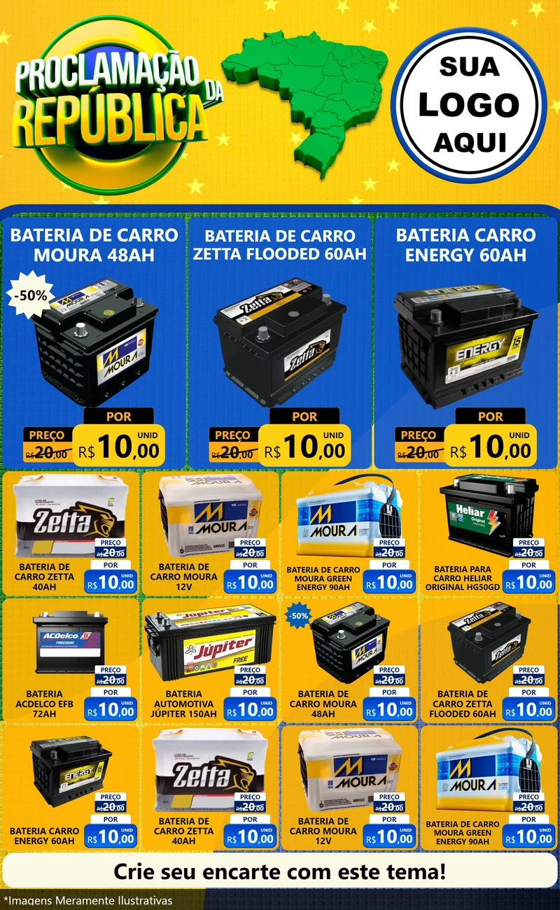 Modelo de Encarte para Encarte Grande com o tema Proclamação da República para Baterias Elétricas