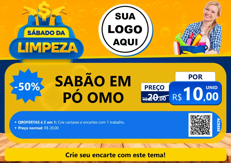 Modelo de Cartaz para Cartaz A4 Horizontal com o tema Sábado da Limpeza para Produtos de Limpeza