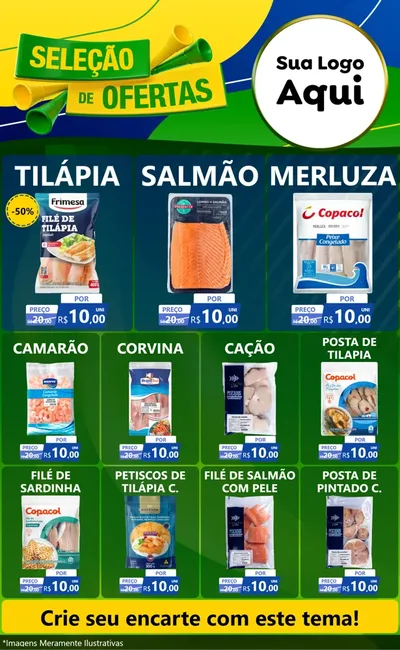 Modelo de Encarte para Encarte Grande com o tema Seleção de Ofertas - Copa para Peixaria