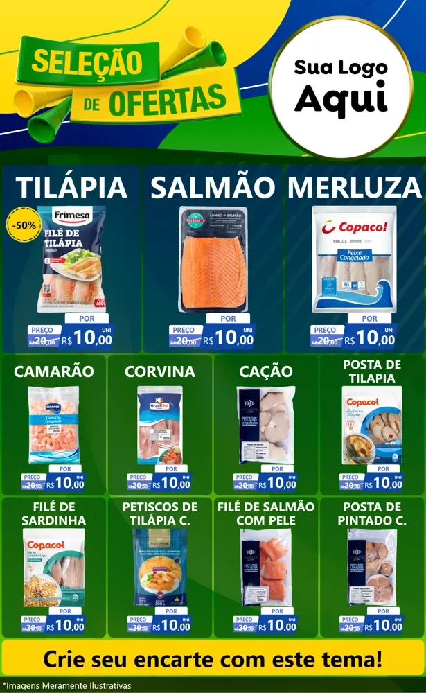 Modelo de Encarte para Encarte Grande com o tema Seleção de Ofertas - Copa para Peixaria