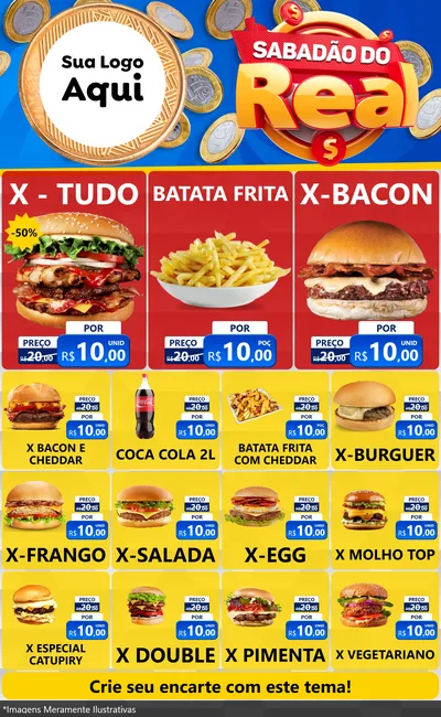 Modelo de Encarte para Encarte Grande com o tema Sabadão do Real para Hamburgueria