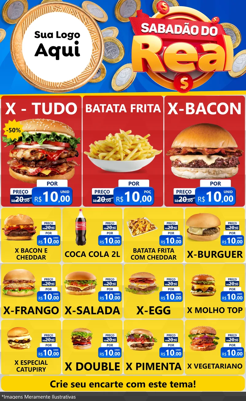 Modelo de Encarte para Encarte Grande com o tema Sabadão do Real para Hamburgueria