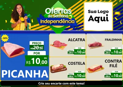 Modelo de Encarte para Encarte A4 Horizontal com o tema Ofertas da Semana da Independência para Açougue