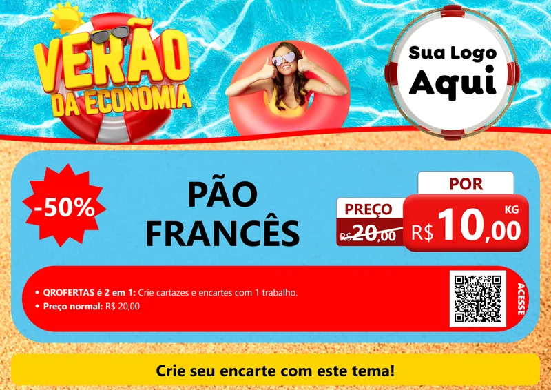 Modelo de Cartaz para Cartaz A4 Horizontal com o tema Verão da Economia para Padaria