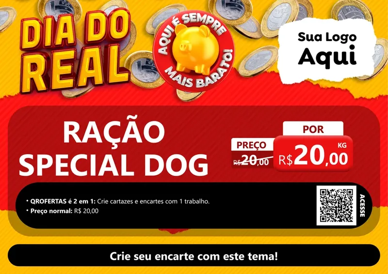 Modelo de Cartaz para Cartaz A4 Horizontal com o tema Dia Do Real para Pet Shop