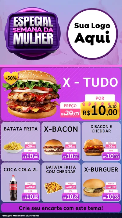 Modelo de Rede Social para Stories com o tema Especial Semana da Mulher para Hamburgueria
