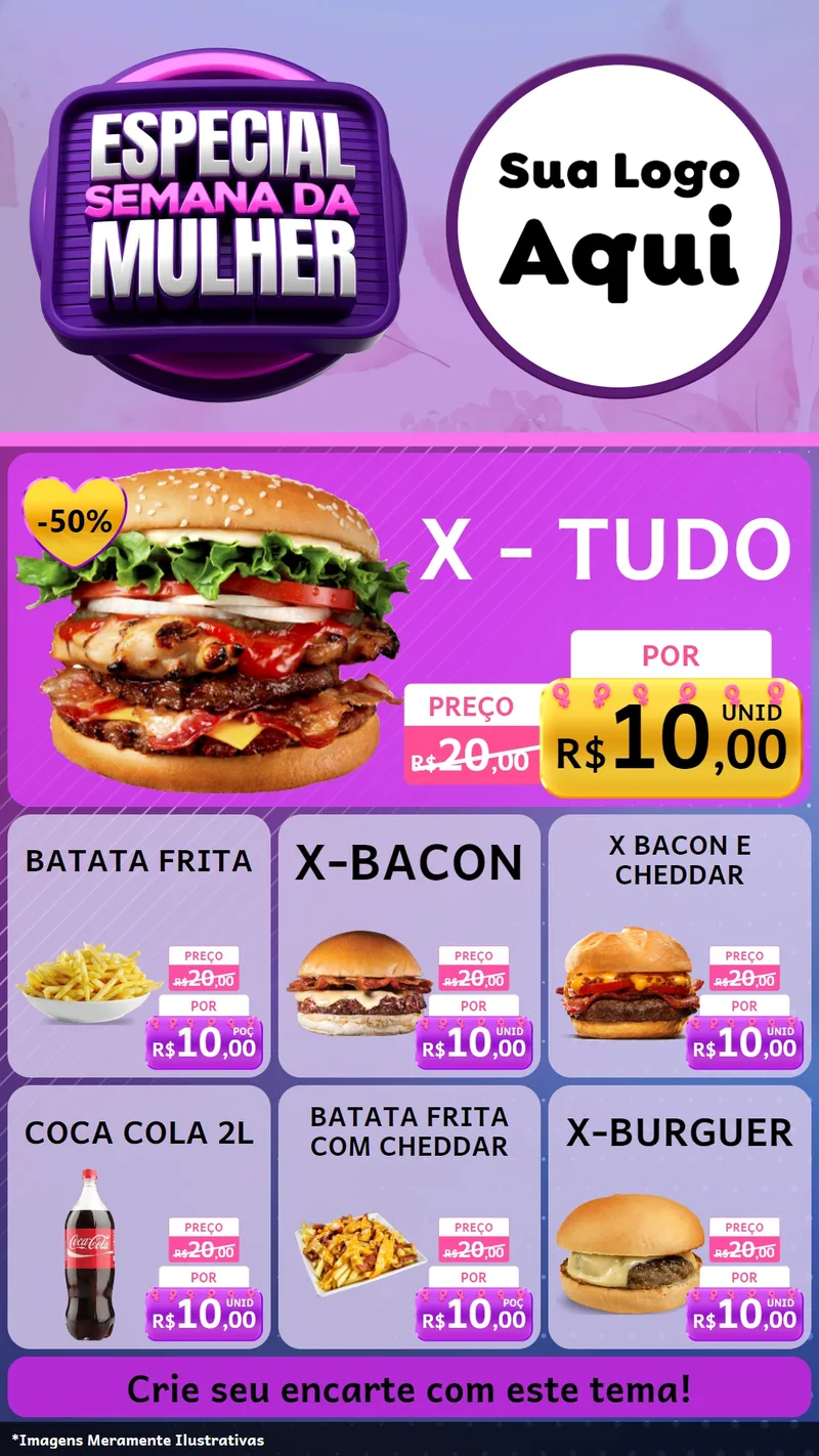 Modelo de Rede Social para Stories com o tema Especial Semana da Mulher para Hamburgueria