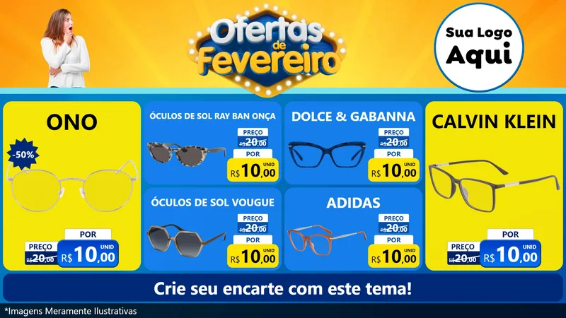Modelo de TV para TV Horizontal com o tema Ofertas de Fevereiro para Óticas