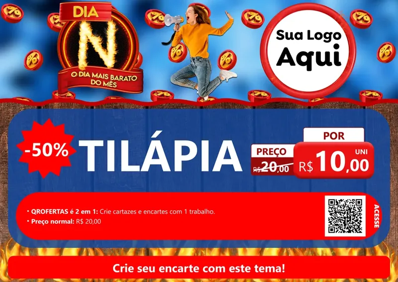 Modelo de Cartaz para Cartaz A4 Horizontal com o tema Dia N - O Dia Mais Barato Do Mês para Peixaria
