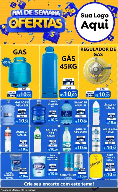 Modelo de Encarte para Encarte Grande com o tema Fim de Semana de Ofertas para Água e gás