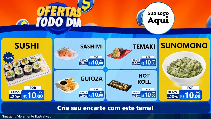 Modelo de TV para TV Horizontal com o tema Ofertas Todo Dia para Comida japonesa