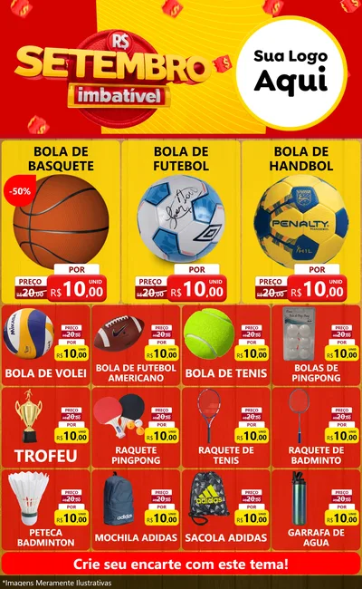 Modelo de Encarte para Encarte Grande com o tema Setembro Imbatível para Artigos Esportivos