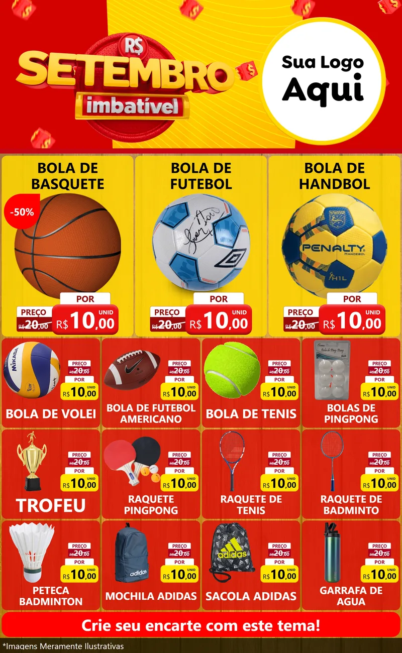 Modelo de Encarte para Encarte Grande com o tema Setembro Imbatível para Artigos Esportivos