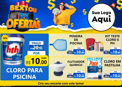 Modelo de Encarte para Encarte A4 Horizontal com o tema Sextou de Ofertas para Produtos para Piscina