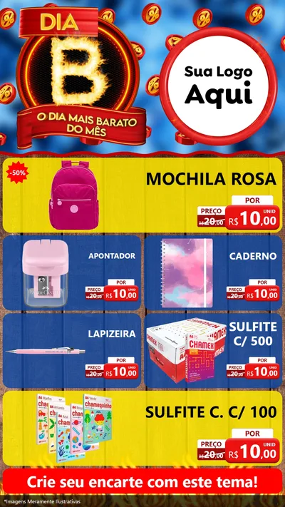 Modelo de TV para TV Vertical com o tema Dia B - O Dia Mais Barato Do Mês para Papelaria