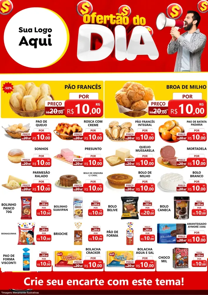 Modelo de Encarte para Encarte A4 Vertical com o tema Ofertão do dia para Padaria