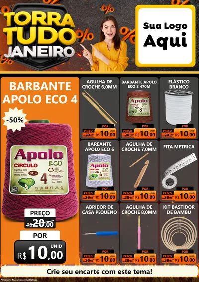 Modelo de Encarte para Encarte A4 Vertical com o tema Torra Tudo Janeiro para Armarinho e Aviamentos